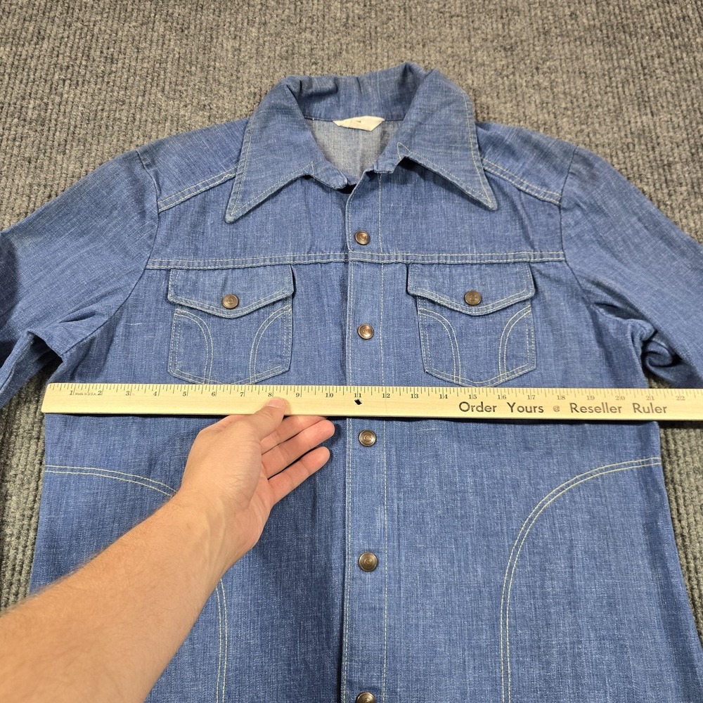 Montgomery Ward Shirt Jacket Blue Denim Snap Front Chambray Long Sleeve - Picture 7 of 10